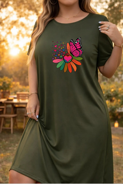 Pink Sky Дамска нощница с къс ръкав и кръгло деколте, големи размери