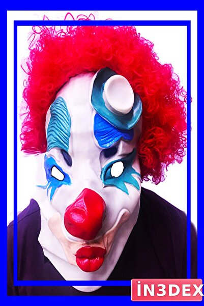 İN3DEX Adult Clown Mask with Red Afro Wig