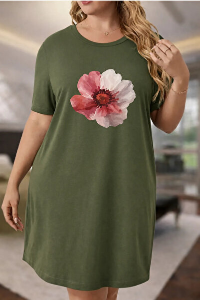 Pink Sky Rochie tricou cu mânecă scurtă pentru femei de mărime mare, cu decol...