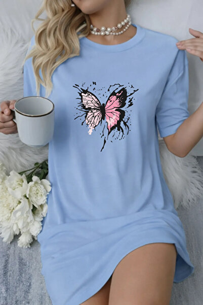 Pink Sky Rochie tricou cu mânecă scurtă pentru femei de mărime mare, cu decol...