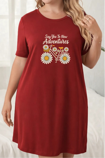 Pink Sky Дамска нощница с къс ръкав и кръгло деколте, големи размери