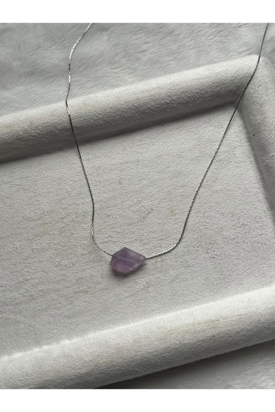 Pel Design Raw Amethyst Stone Steel Chain Necklace Handmade