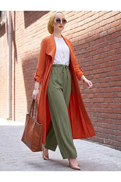 THEBEK Women's Elastic Waist Lace-Up Wide-Leg Tan Ayrobin Trousers - Summer S...