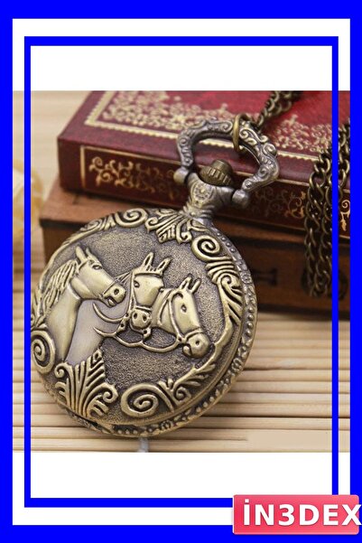 İN3DEX Antique Look Chain Pocket Watch with Horse Figure