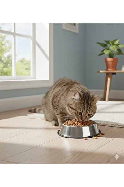 Bestie Kaymaz Taban Paslanmaz Metal Kedi Köpek Mama ve Su Kabı - 22 cm