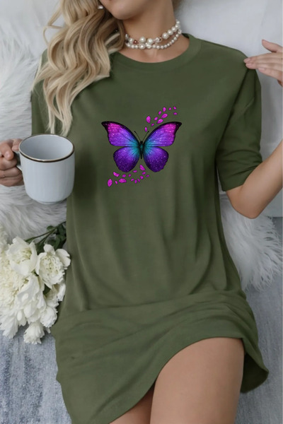 Pink Sky Rochie tricou cu mânecă scurtă pentru femei de mărime mare, cu decol...