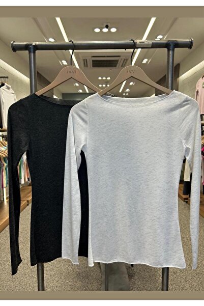 Unique Boutique Füme Kırçıllı Kayık yaka Kaşmir Dokulu Body