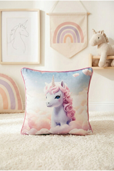 decofav Pastel Unicorn – Pernă pentru copii Digital B cu imprimeu din catifea...