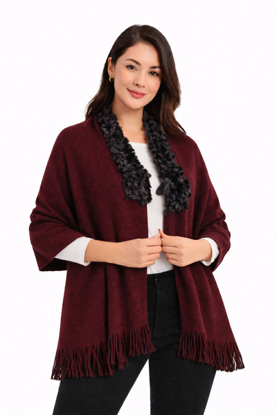 Develioğlu Γυναικείο σάλι ώμου με λεπτομέρεια από γούνα |   Χειμερινό, με φού...