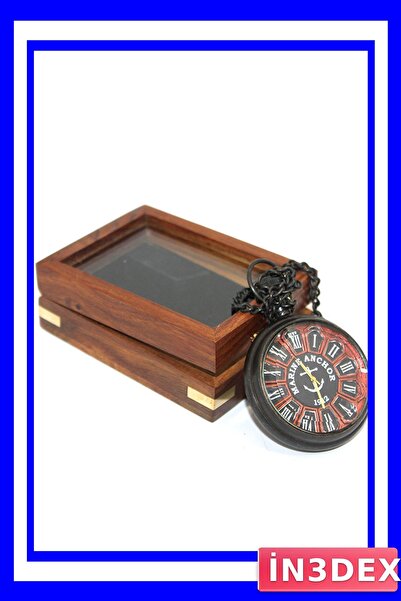 İN3DEX Ahşap Kutu İçinde Zincirli Mekanik Cep Saati