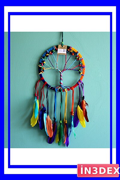 İN3DEX Colorful Feathered Tree of Life Decorative Dream Catcher