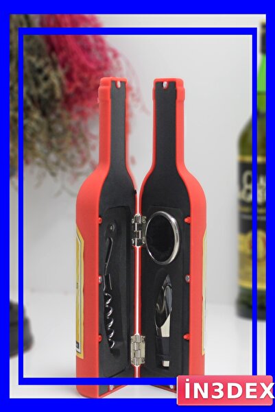 İN3DEX طقم فتاحة زجاجات النبيذ المدمجة لون أحمر 14x6 سم
