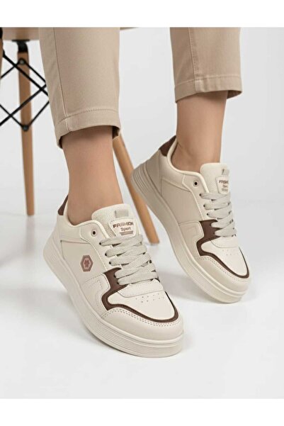 Moda Kadıköy Women's Beige Sneaker Shoes Water Resistant Ultra Light Sole