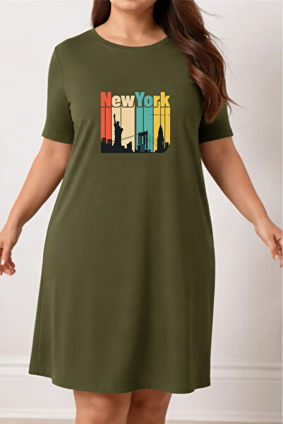 Pink Sky Дамска нощница с къс ръкав и кръгло деколте, големи размери