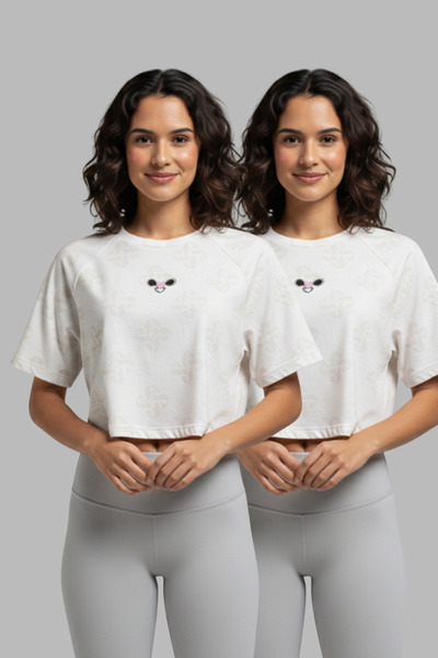 Softandbasic Women's 2-Pack Embroidered 100% Organic Cotton Crew Neck Short C...