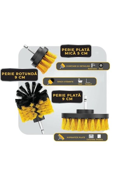 Viscani Trade Set de 3 perii de curățare cu adaptor pentru burghiu/șurubelniț...