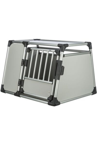 Trixie صندوق نقل الكلاب من الألومنيوم مع باب لوحي، لون رمادي فاتح