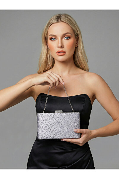 Biçanta Custom design silver color crinkle stone satin chain handle women's e...