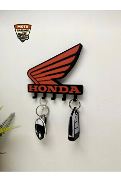 MotoGarage Honda Logolu Motosiklet Duvar Anahtarlığı - 3D 5 Askılı Dekoratif Motorcu Askısı - 15 cm