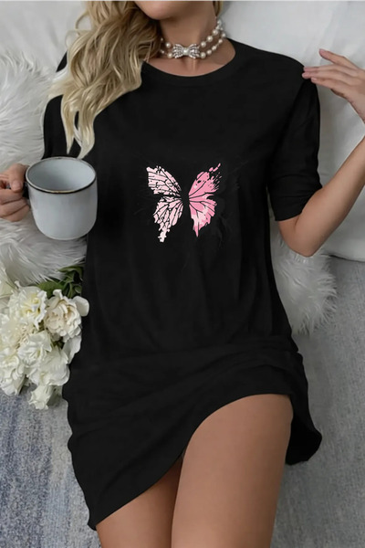 Pink Sky Plus Size Women's Short Sleeve Crew Neck T-Shirt Dress Nightgown