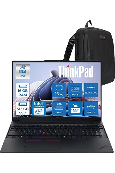 LENOVO Thinkpad E16 Gen3 Ultra 5 225U 16GB Ddr5 512GB SSD FDOS 16 Inç Wuxga I...