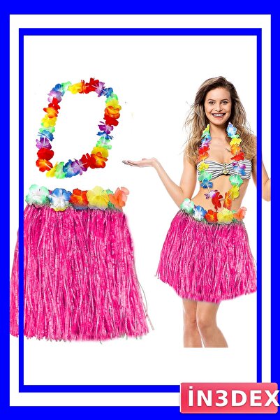 İN3DEX Pink Tasseled 40 cm Party Skirt and Accessory Set