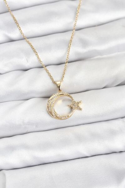 Clariss Yrtcl 316L Steel Chain Gold Color Moon Star Model Zircon Stone Women'...