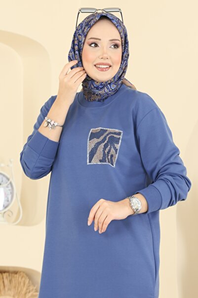 ModaMerve Cep Desenli İki İp Tunik 306OZN1046-MS İndigo