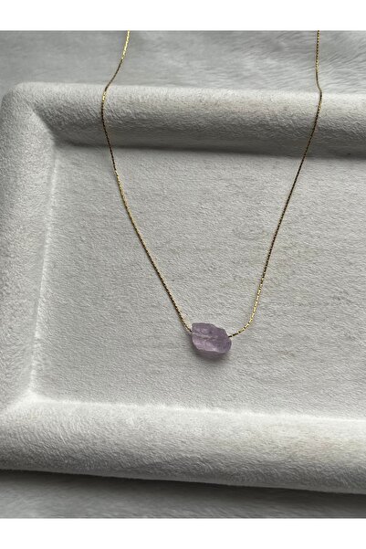 Pel Design Raw Amethyst Stone Steel Chain Necklace Handmade