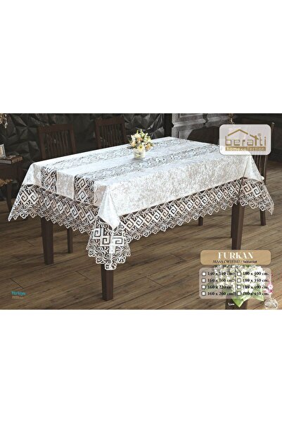 Beratti home Furkan Dantelli Masa Örtüsü – Krem Renk, Şık ve Lüks Tasarım