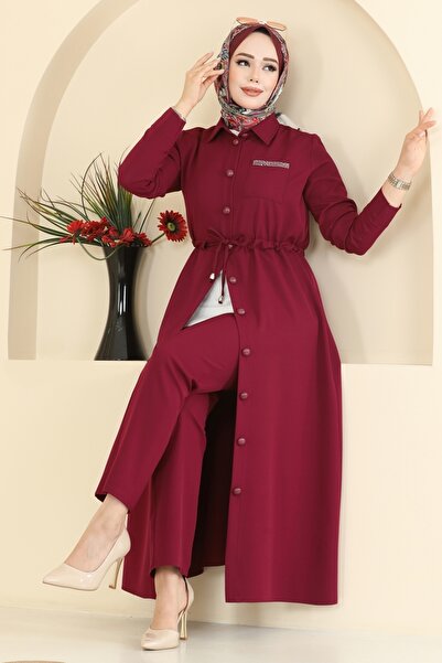 ModaMerve Beli Bağcıklı Dabıl Takım 24015UKB139-MS Bordo
