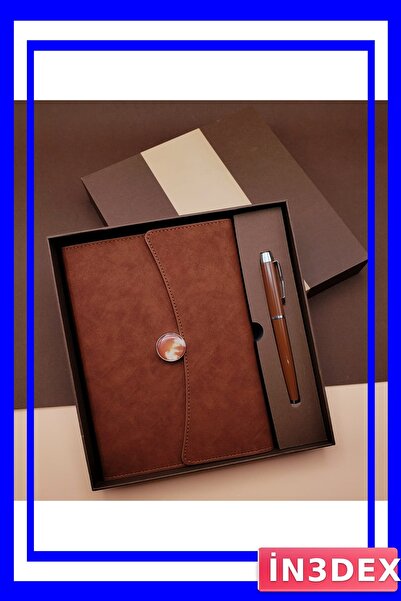 İN3DEX دفتر ملاحظات من الجلد الحراري ومجموعة أقلام معدنية 96 ورقة