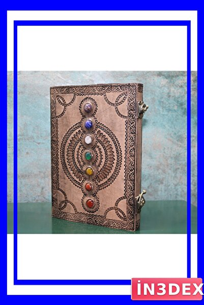 İN3DEX دفتر ملاحظات جلدي كبير الحجم مع 7 أحجار شاكرا مقاس 26x18 سم