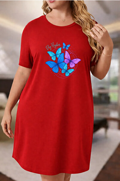 Pink Sky Plus Size Women's Short Sleeve Crew Neck T-Shirt Dress Nightgown