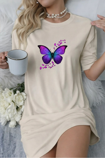 Pink Sky Rochie tricou cu mânecă scurtă pentru femei de mărime mare, cu decol...