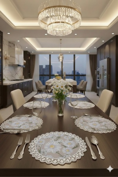 Rona Home Set de 6 bucăți din bumbac cu margini din dantelă - Covoraș de masă...