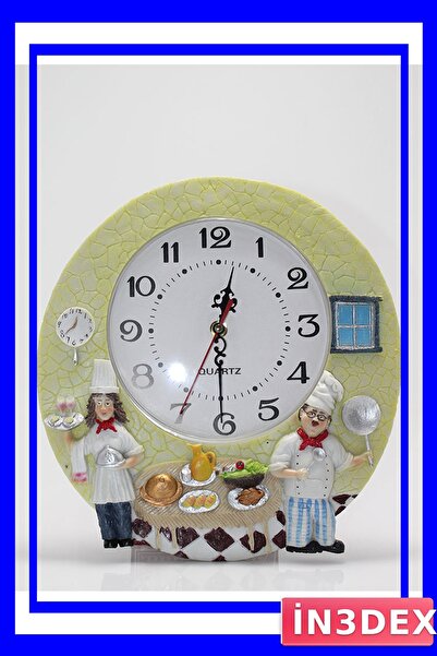 İN3DEX Mutfak Dekorasyonu İçin Aşçı Figürlü Duvar Saati 29cm