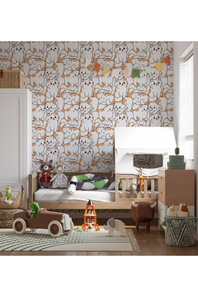 Tasarım Sevimli Kedi Desenli Duvar Kağıdı Poster – Çocuk Odası ve Bebek Odası...