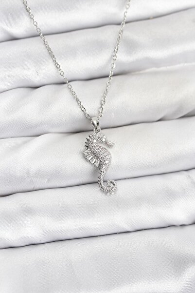 Clariss 316L Steel Chain Silver Color Sea Horse Model Zircon Stone Women's Ne...