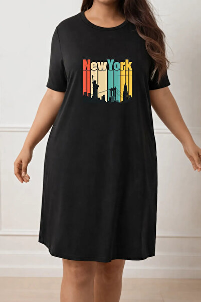 Pink Sky Rochie tricou cu mânecă scurtă pentru femei de mărime mare, cu decol...