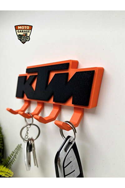 MotoGarage KTM Logolu Motosiklet Duvar Anahtarlığı - 5 Askılı Dekoratif Motorcu Askısı - 15 cm