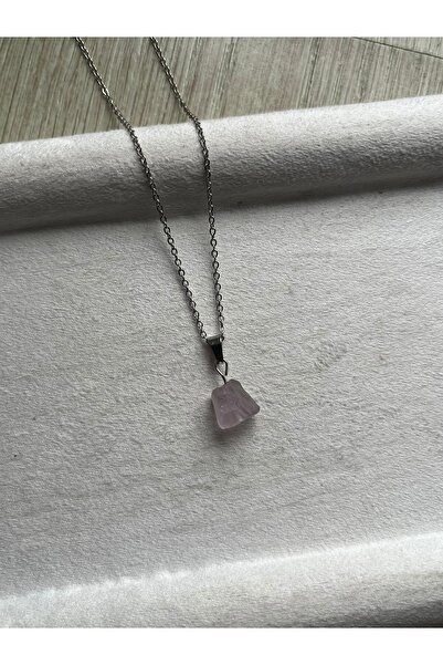 Pel Design Raw Amethyst Stone Steel Necklace Handmade