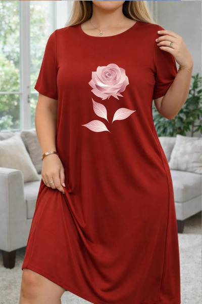 Pink Sky Rochie tricou cu mânecă scurtă pentru femei de mărime mare, cu decol...