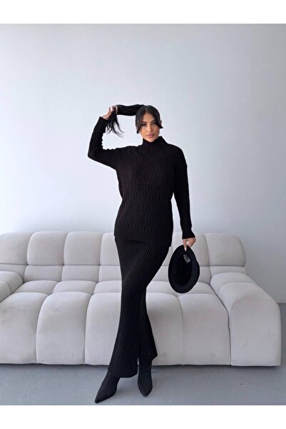 Evim Sepeti Women's Patterned Knitwear Double Set - Half Turtleneck Tunic and...