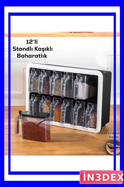 İN3DEX 12 Compartment Measured Spice Storage Set with Stand