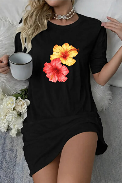 Pink Sky Plus Size Women's Short Sleeve Crew Neck T-Shirt Dress Nightgown