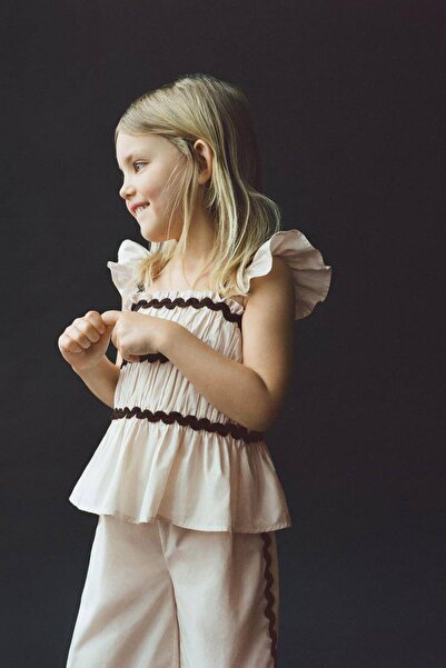 BEYAZ BEBE Ruffle Detailed Girls' Pants and Strap Blouse Set