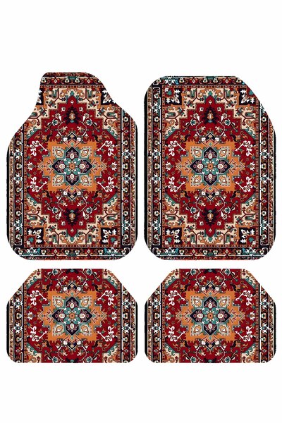 PATENTH ETNİK HALI Desenli Dekoratif 4'lü Oto Paspas Takımı Tüm Araçlara Uygu...