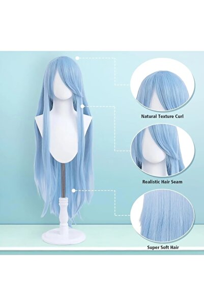 Butic Anime Açık Mavi Uzun Cosplay Sentetik Peruk Kawaii Wig