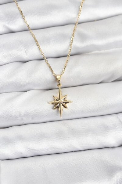 Twin Store قلادة نسائية من الفولاذ 316L بلون ذهبي على شكل نجمة القطب